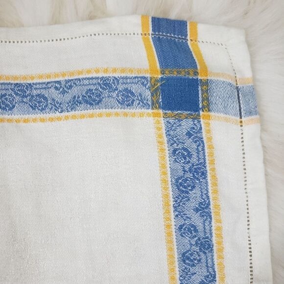 Vintage 50s 60s White Yellow Blue Square Scarf - Picture 3 of 6